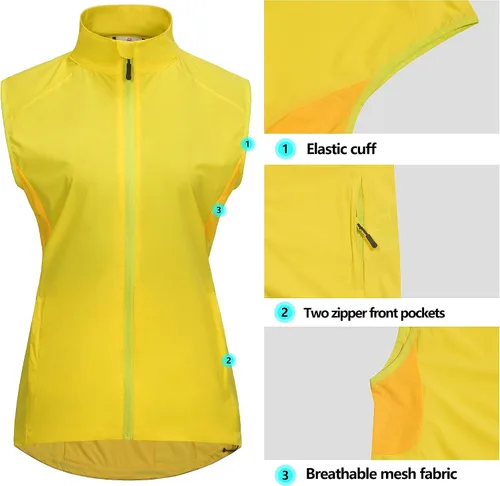 Vista 3 de Little Donkey Andy Chaleco reflectante de ciclismo para mujer, chaleco de viento, ligero, transpirable, UPF 50 para golf, correr