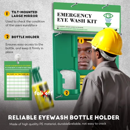 Vista 3 de CGOLDENWALL Estación de lavado de ojos portátil aprobada por la OSHA, kit de lavado de ojos de emergencia montado en la pared, soporte de botella
