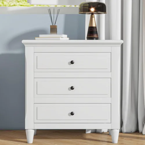 Vista 15 de Farmhouse Nightstand with 3 Drawers and Smooth Gliding Rails, Bedside Table Cabinet with Metal Handle, Minimalist Modern Small End Table for