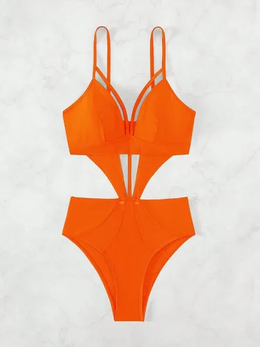 Vista 2 de MakeMeChic Traje de baño de una pieza con tiras recortadas para mujer