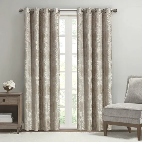 Vista 22 de Sun Smart Amelia - Cortina de oscurecimiento total jacquard con diseño paisley para dormitorio, panel individual de lujo para ventana de sala