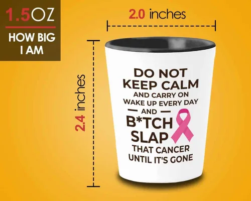 Vista 4 de Vaso de chupito contra el cáncer de 1.5 oz – Btch Slap That Cancer – Regalo de condolencias para el cáncer de mama Mujer fuerte Apoyo Quimioterapia