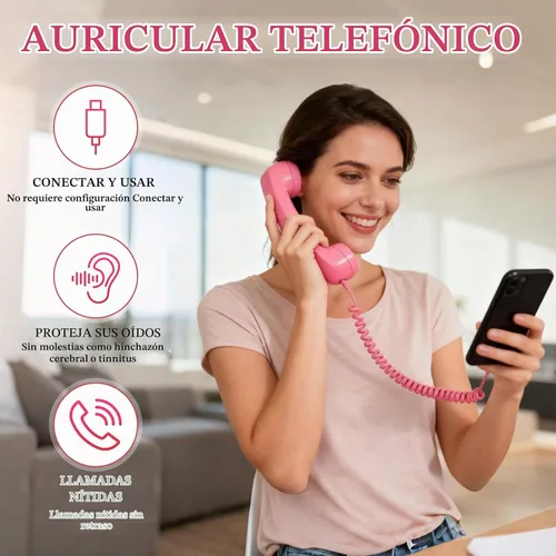Vista 3 de Auricular de Teléfono Retro, Nuevo Auricular de Teléfono Estilo Retro Tipo-C 2026, Auriculares con Cable de Teléfono Retro Tipo-C Estilo Receptor
