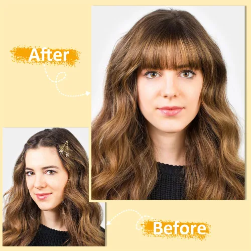 Vista 6 de Flequillo de pelo con clip, flequillo de pelo falso, fleco sintético con sienes, extensiones de cabello para mujer, extensiones de cabello para uso