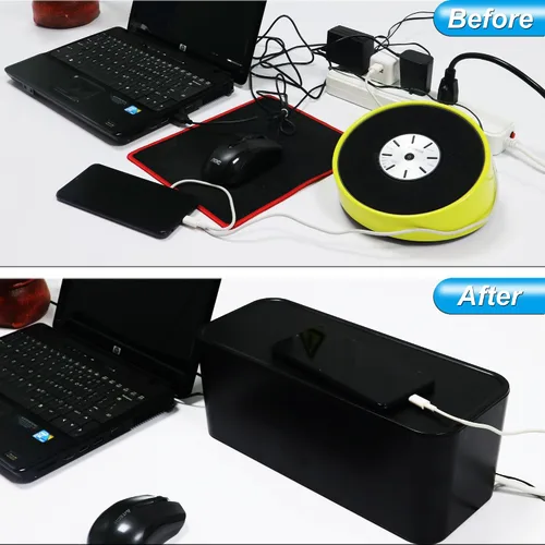 Vista 4 de Power Strip Hider Box - Organizador de gestión de cables, tamaño grande y mediano, color negro Power strip hider box hides cords and surge