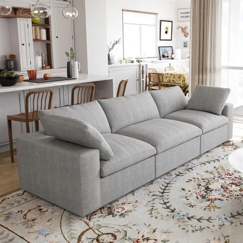Vista 22 de Sofá modular Cloud de 79 pulgadas, sofá biplaza modular convertible con otomana de almacenamiento, sofá de tela de lino y algodón para sala