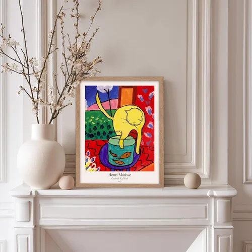 Vista 5 de Monem Art - Póster vintage de Henri Matisse – Gato retro con estampado de pez rojo – Arte de fauvismo – Arte animal – Pintura clásica – Arte fino