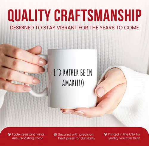 Vista 5 de I'd Rather Be In Amarillo Mug - Texas Coffee Cup - Fan Funny Gift From - Panhandle Tea Mugs - Lone Star State Cups - 11 Oz Ceramic Gifts For