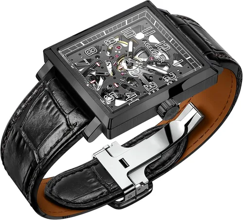 Vista 4 de Agelocer Men's Top Brand Double Sided Hollow Square Stainless Steel Luminous Analog Square Luxury Watch