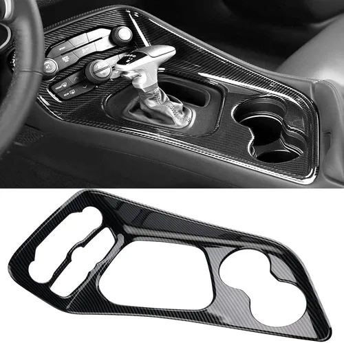 Vista 7 de Karltys Cubierta de panel de palanca de cambios para Dodge Challenger 2015-2024 2025+ + consola central de fibra de carbono, panel de palanca