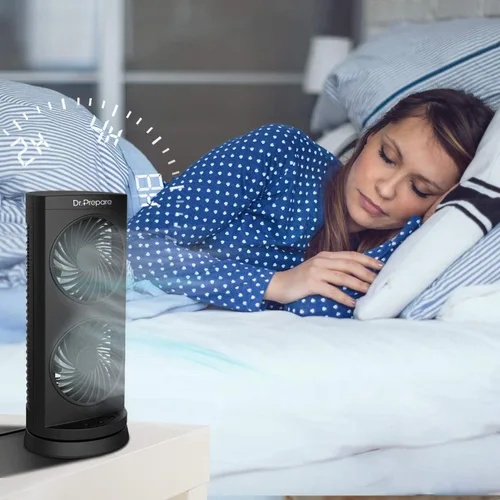 Vista 8 de Dr. Prepare Ventilador oscilante de torre, ventilador de escritorio portátil con opciones de 3 velocidades, circulación de aire dual, oscilación