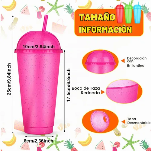 Vista 3 de Hsei - Paquete de 24 vasos helados reutilizables con purpurina con tapas de cúpula y pajitas, vaso de plástico de 24 onzas, taza de café helado