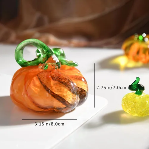 Vista 2 de Figura de calabaza de cristal soplado a mano de 3 pulgadas, pisapapeles de calabaza de cristal marrón grande, calabazas de Acción de Gracias