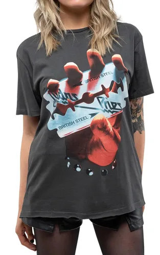 Vista 3 de Ropa amplificada Judas Priest 'British Steel' (carbón vegetal) Camiseta, L, Carbón
