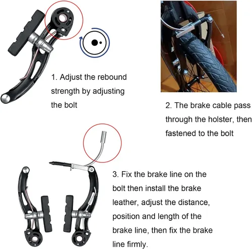 Vista 3 de Lomodo 6 accesorios de freno de bicicleta que incluyen 2 palancas de freno de aleación de aluminio (0.9 in de diámetro) y 2 pares de frenos en V y 2