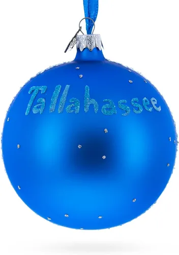 Vista 2 de Tallahassee, Florida, USA Bola de cristal Adorno de Navidad 4 pulgadas Hand Painted in Ukraine, German Glass, Italian Paints, Hanging Ribbon, Gift