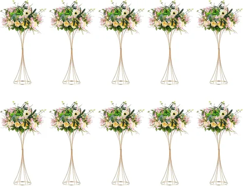 Vista 10 de NUPTIO 2 centros de mesa de boda para mesas, jarrón de trompeta de metal de 19.7 pulgadas de alto, jarrones dorados para centros de mesa, estante