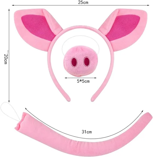 Vista 3 de Kirei Sui Disfraz de cerdo rosa de 4 piezas para niños, tutú y diadema de oreja, disfraz de Halloween para niñas