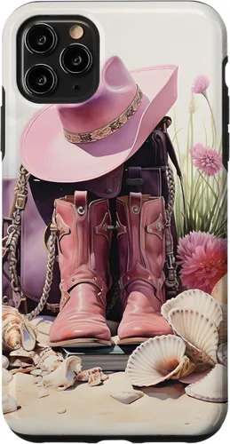 Vista 13 de Botas rosas y sombrero de vaquero Funda floral de vaquera costera para iPhone 17