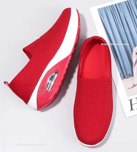 Vista 8 de RiceelSor Zapatos ortopédicos de malla para caminar con amortiguación de aire para mujer, zapatos casuales de plataforma sin cordones, zapatos