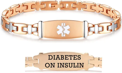 Vista 110 de LinnaLove Lady Medical Alert - Pulseras médicas de acero inoxidable para mujer, 7.5 pulgadas