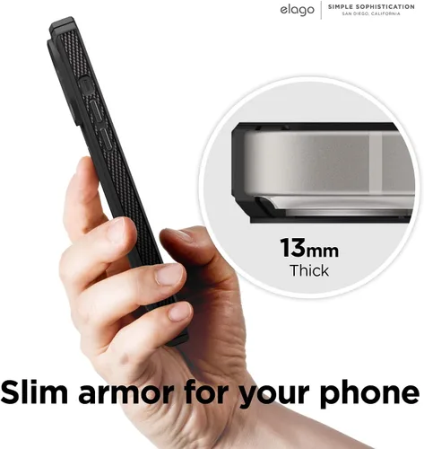 Vista 7 de elago Armor - Funda compatible con iPhone 13 de 6.1 pulgadas, funda protectora resistente, textura de fibra de carbono, diseño resistente a prueba