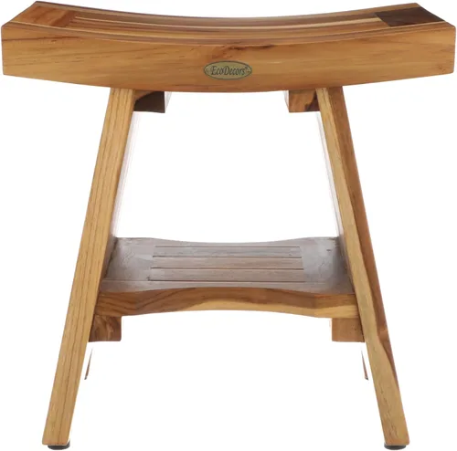 Vista 18 de EcoDecors Banco de ducha de teca de 18", capacidad de 300 lb – Asiento de baño de madera impermeable para adultos - Taburete de spa compacto