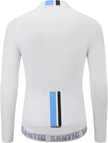 Vista 2 de Santic - Camiseta de ciclismo para hombre, manga larga, reflejante, cremallera completa, con bolsillos