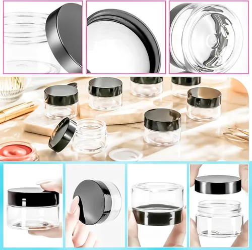 Vista 3 de Paquete de 15 tarros de plástico redondos transparentes de 1 onza con tapas, frascos pequeños para cosméticos de 1 fl oz, recipientes de maquillaje