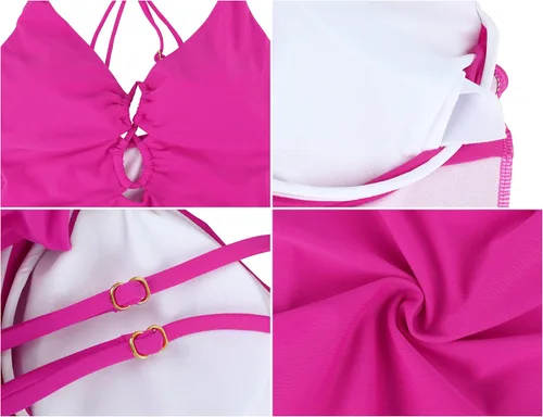 Vista 9 de Hilor Traje de baño de una pieza con aros para mujer, cuello en V, sexy, con recorte, monokini