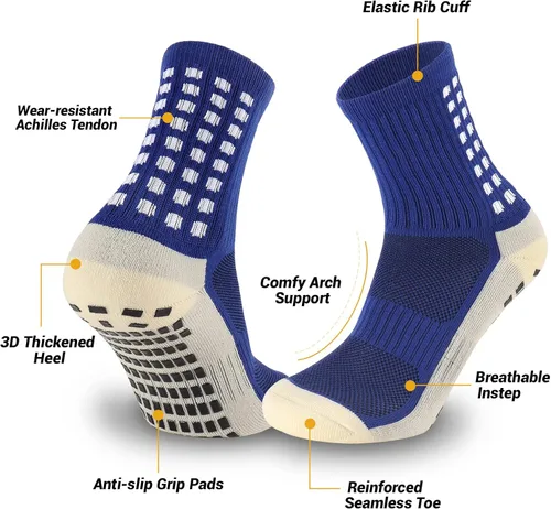 Vista 3 de Ultrafun 5 pares de calcetines de fútbol para hombre, calcetines de agarre acolchados antideslizantes para deportes de fútbol y baloncesto