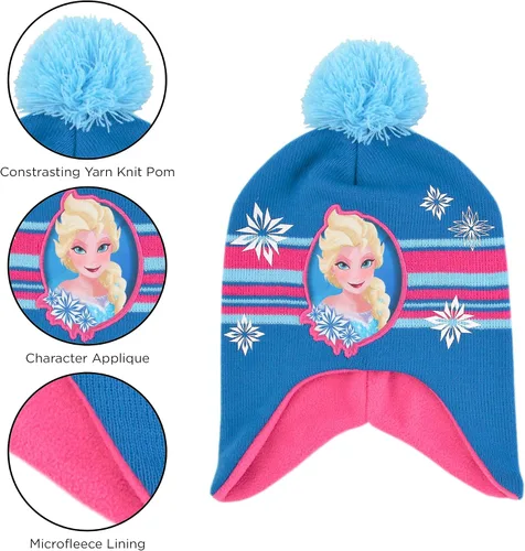 Vista 3 de Disney Conjunto de gorro de invierno y guantes para niñas, Elsa y Anna para edades de 4 a 7 años