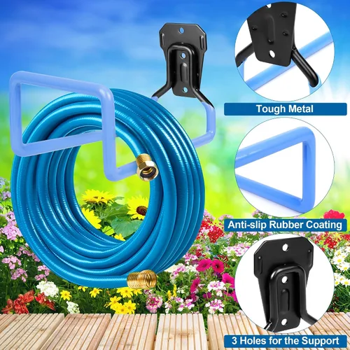 Vista 5 de PeoMev 2 piezas Gancho para manguera Montaje en pared - Soportes de manguera de jardín de metal Soportes de manguera de agua para exterior Carrete