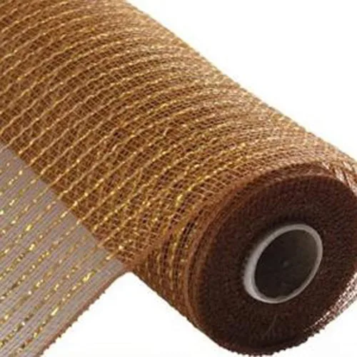 Vista 7 de Cinta decorativa de malla de yute de poliéster de 10 pulgadas x 30 pies (rayas naturales marrones y blancas con hilo de algodón): RY800348