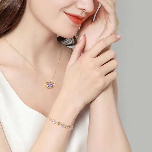 Vista 3 de Collar de corazón de plata de ley 925 con circonita cúbica, collar morado para madre, esposa, hermana, aniversario, cumpleaños, Navidad, día