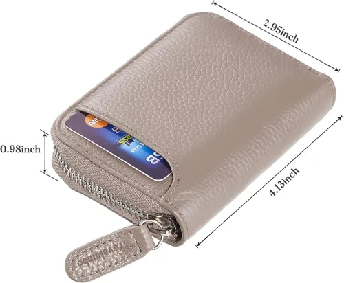 Vista 2 de Travelambo Cartera pequeña de cuero genuino con cremallera YKK, Greige