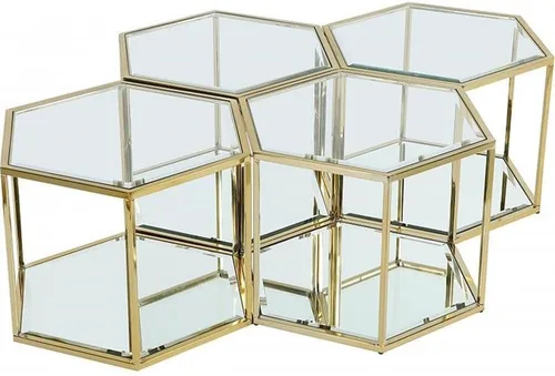 Vista 7 de Meridian Furniture Sei Collection Modern Mesa de centro modular de acero inoxidable con base de espejo, 2 piezas, color dorado cepillado