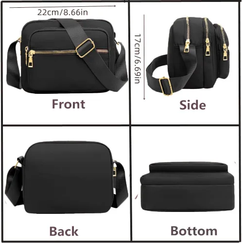 Vista 2 de DIHKLCIO Bolsos cruzados de nailon para mujer, monederos y bolsos de mano, bolsas de mensajero casuales para mujer, bolso cruzado negro impermeable