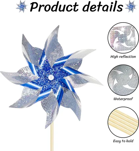 Vista 6 de HOOSUN Paquete de 10 molinillos reflectantes para patio y jardín, molinos de viento para exteriores, molinos de viento brillantes para decoración
