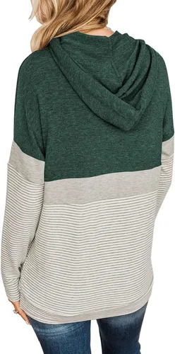 Vista 4 de Butgood Sudaderas con capucha de bloque de color para mujer, sudadera de manga larga, casual, con cordón, a rayas, túnica