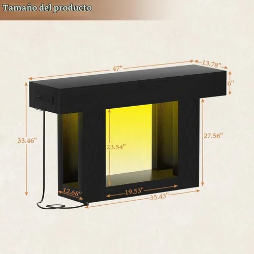 Vista 2 de Unikito Mesa consola de 47 pulgadas con tomas de corriente y luces LED, mesa de entrada de granja con patrón geométrico único de celosía, mesa