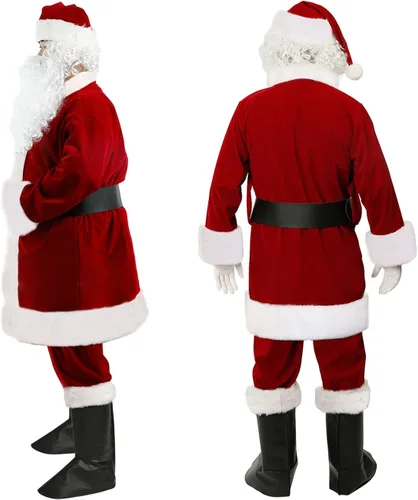 Vista 2 de aingycy Disfraz de Papá Noel de franela de lujo para adultos, traje completo de Navidad, Halloween, disfraz de Papá Noel para hombres, vino