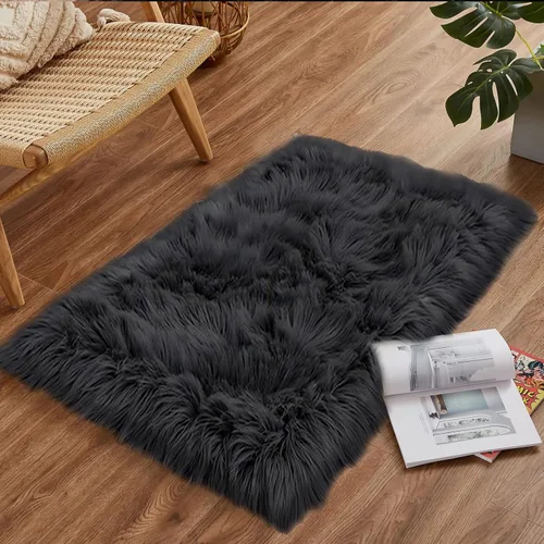 Vista 71 de Goolela Alfombra esponjosa de piel sintética para dormitorio, color marrón claro beige, 2 x 3 pies, alfombra de piel de oveja peluda y difusa