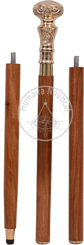 Vista 5 de Humaira Nautical Bastón plegable de latón con mango de diseñador victoriano, bastón de madera de 38 pulgadas para regalo hombres y mujeres