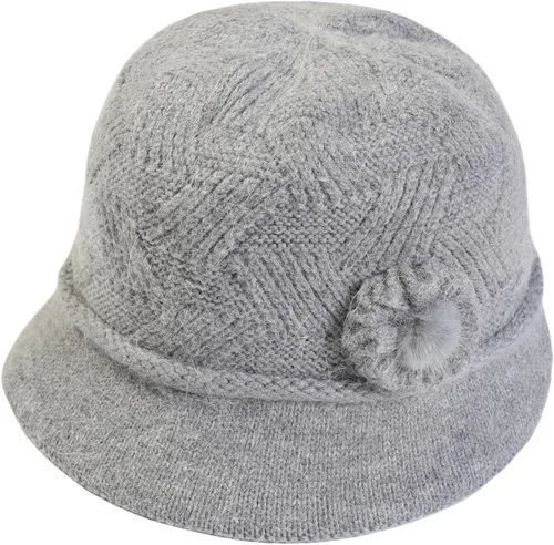 Vista 75 de C-US - Gorro de punto cálido para mujer, con visera de ganchillo con acento de flores