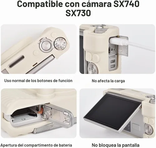Vista 4 de VOVMOEYA SX740 - Juego de accesorios para funda de cámara [con 2 películas LCD templadas], funda protectora de silicona compatible con cámara Beige