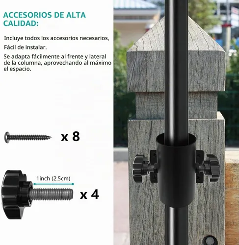 Vista 7 de Soporte de sombrilla de acero inoxidable, resistente para barandilla de terraza (se ajusta a diámetro exterior máximo de 2 pulgadas), se puede