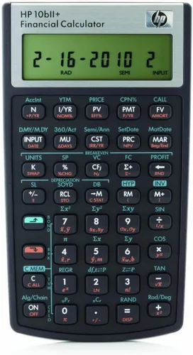 Vista 2 de HP 10B II Plus/Hewlett Packard 10BII+ Calculadora científica financiera + funda protectora WYNGS color negro