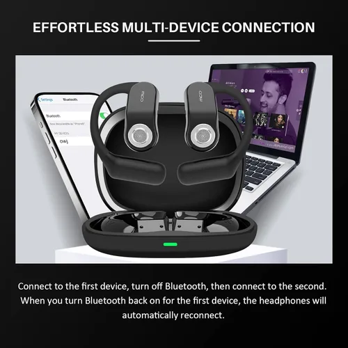 Vista 5 de OJW OWS - Auriculares de oreja abierta Bluetooth con micrófono, Bluetooth 5.4, IPX7 impermeable, ligeros ganchos deportivos inalámbricos