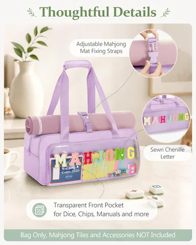 Vista 4 de Yarwo 3 PCS Mahjong Bag for Tiles & Racks, Empty American Mahjong Game Tote Purple